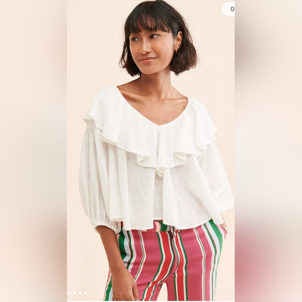 Brand new with tags Free People Zuri Ruffle Blouse Size X-Small - Picture 1 of 9